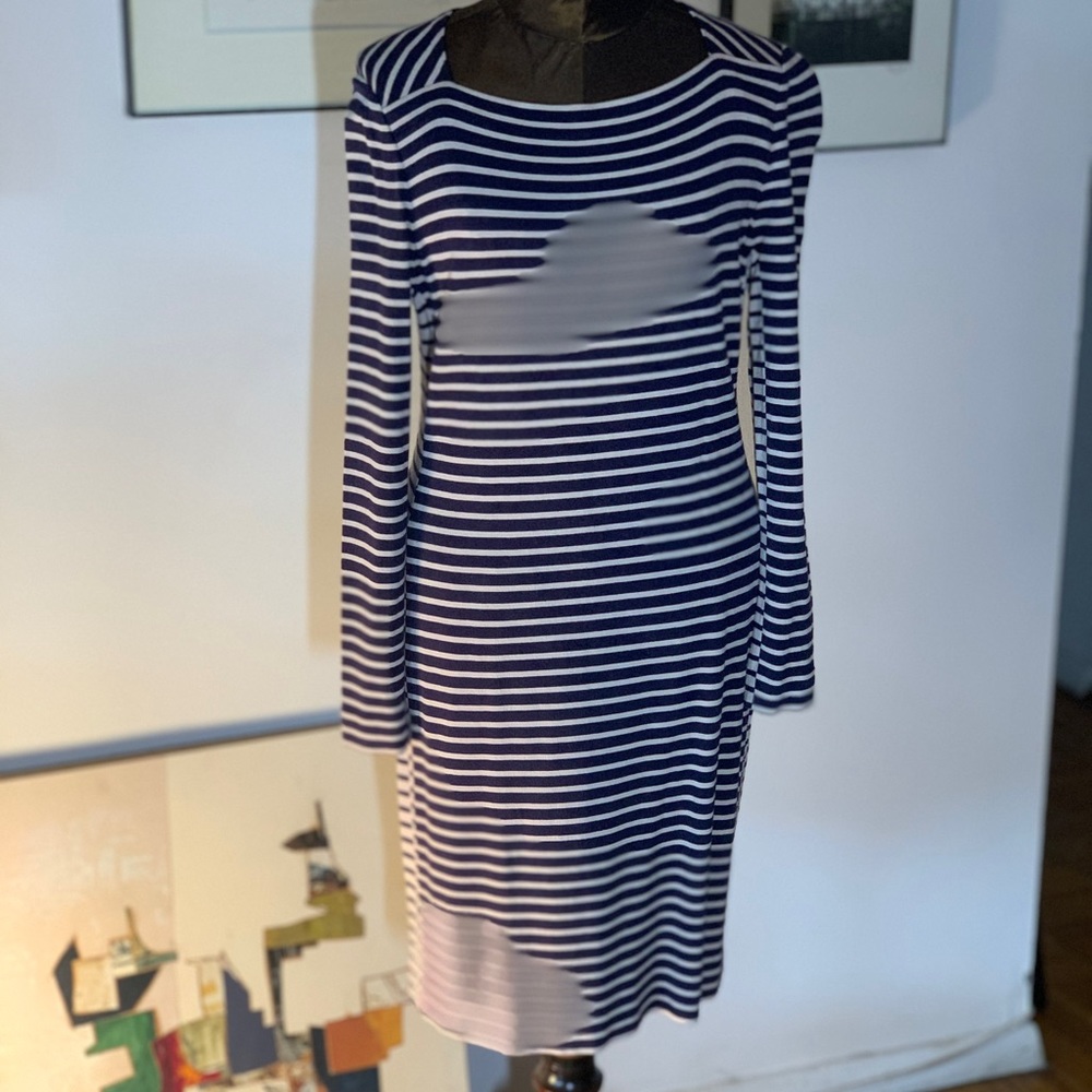 Tori Burch - Blue & White Stripes Rayon Dress - size L